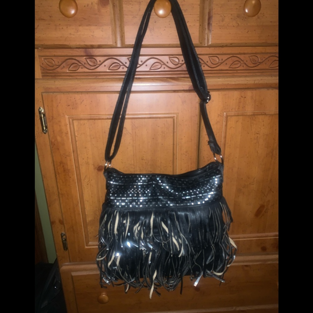 Candies Black Leather Purse with Fringe